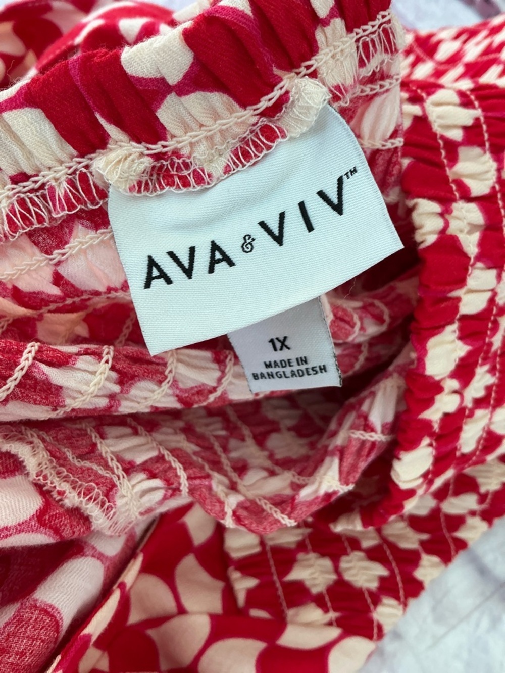 Ava & Viv Red Smocked Square-Neck Midi Summer Beach Red/White Dress 100%Cotton - Picture 8 of 13